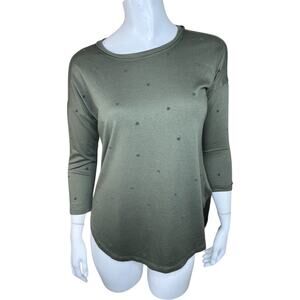 BoBeau Women's 3/4 Sleeve Top XS Heather Olive‎ Green Polka Dot Soft Stretchy